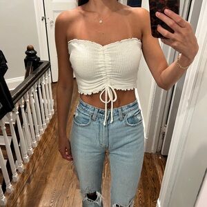 White Ruched Strapless Top